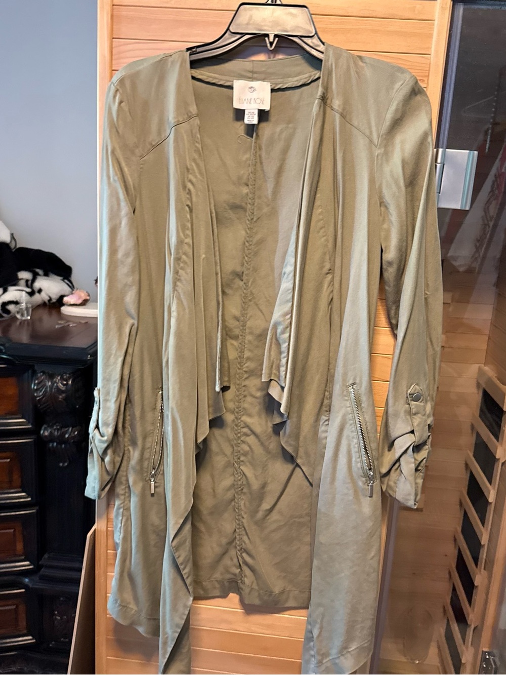 Olive Drape-Front Lightweight Trench Coat